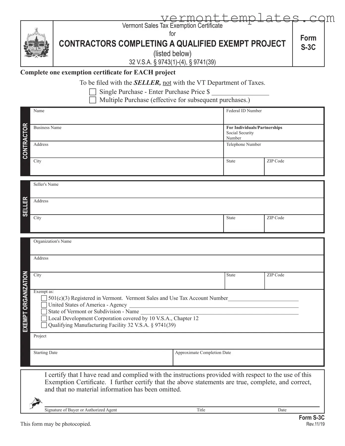 Fill in Your S 3C Vermont Form