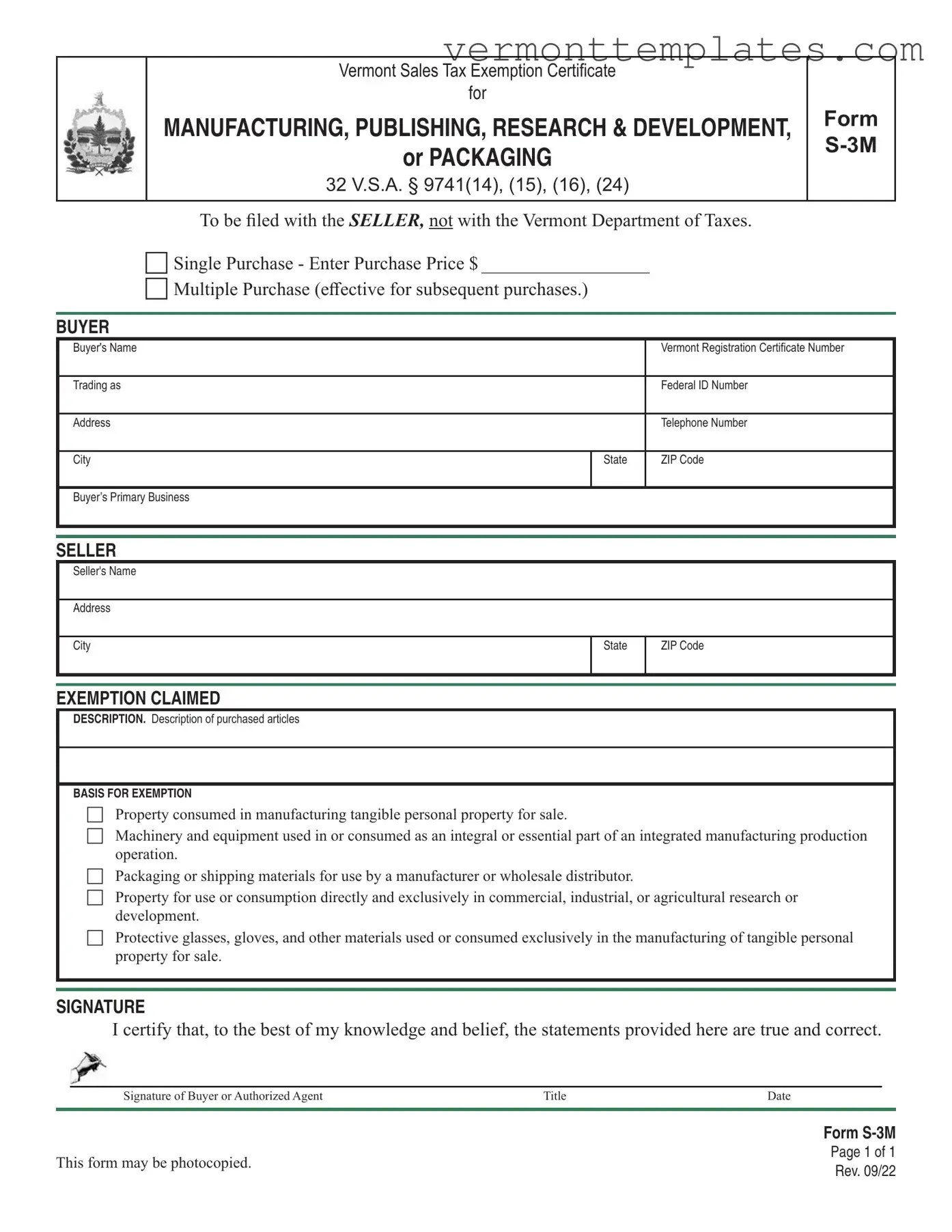 Fill in Your S 3M Vermont Form