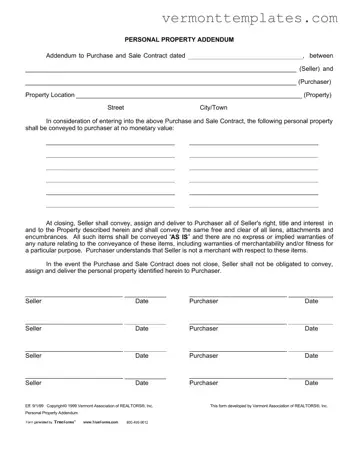 Fill in Your Purchase Addendum Vermont Form