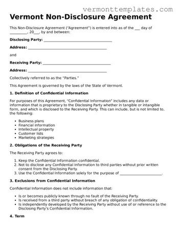 Legal  Non-disclosure Agreement Template for Vermont