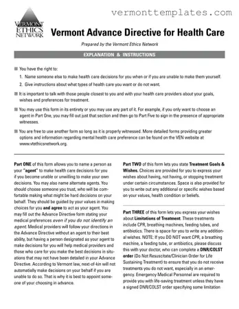 Fill in Your Vermont Directive Health Care Form