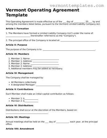 Legal  Operating Agreement Template for Vermont