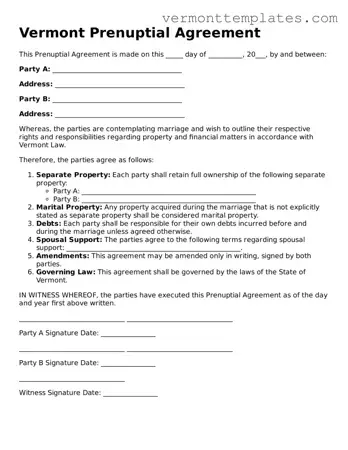 Legal  Prenuptial Agreement Template for Vermont