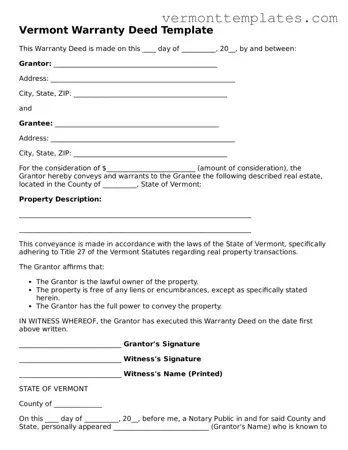 Legal  Deed Template for Vermont