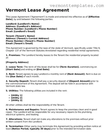Legal  Lease Agreement Template for Vermont