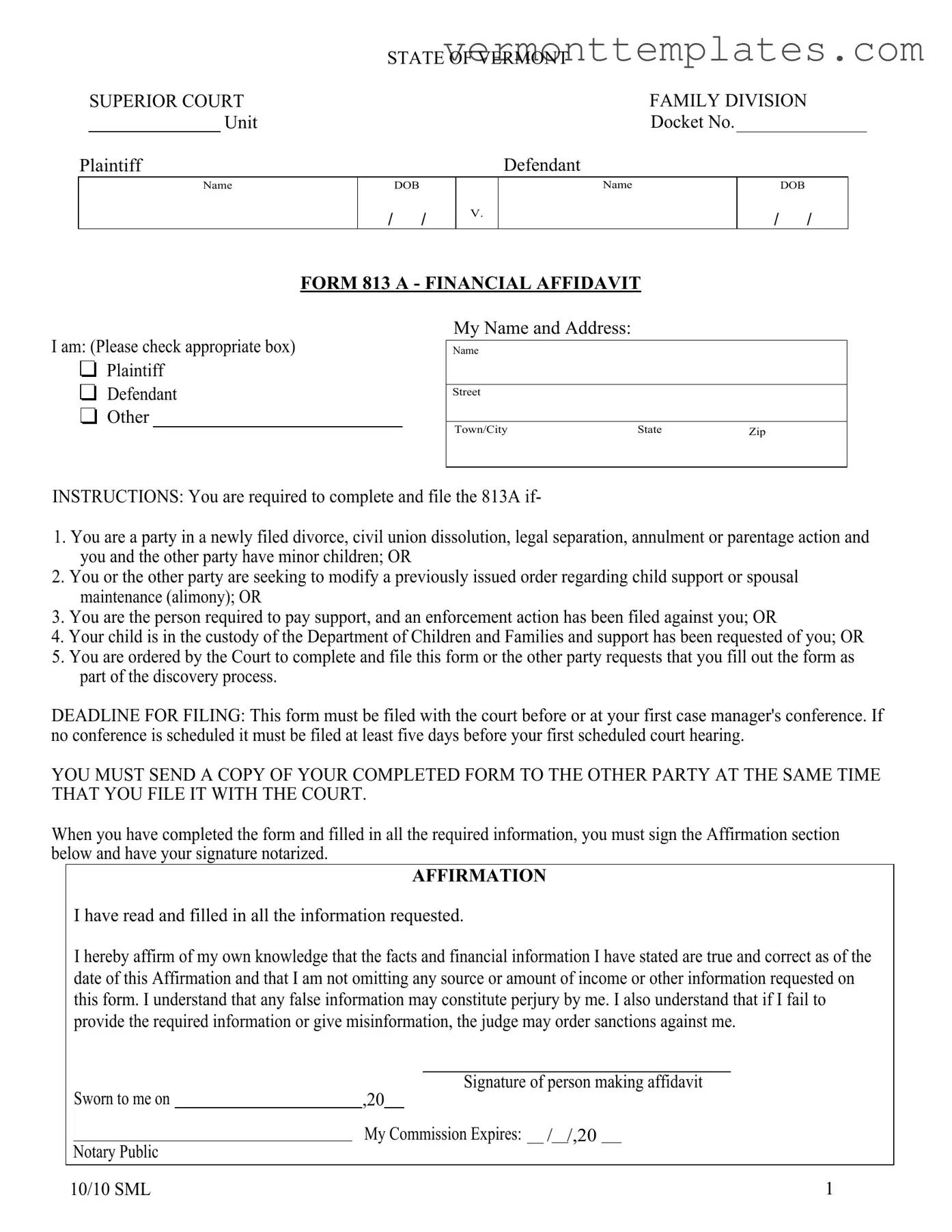 Fill in Your Vermont 813 Form