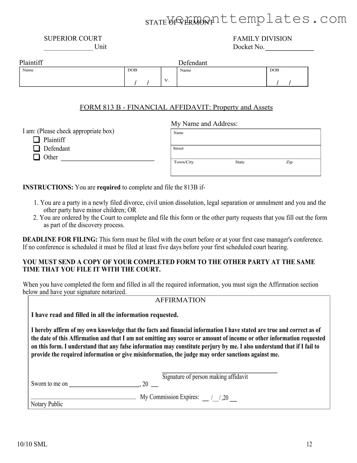 Fill in Your Vermont 813B Form