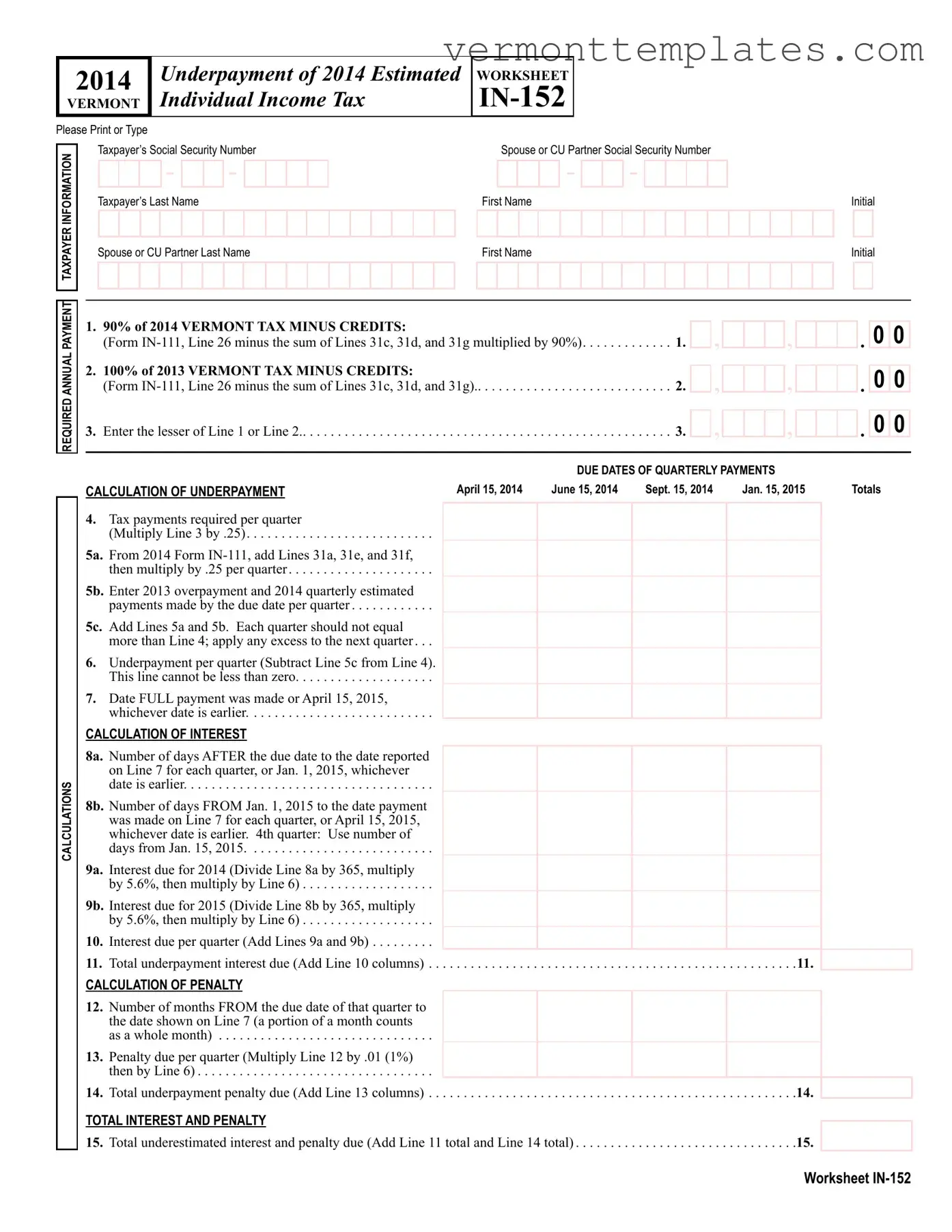 Fill in Your Vermont In 152 Form