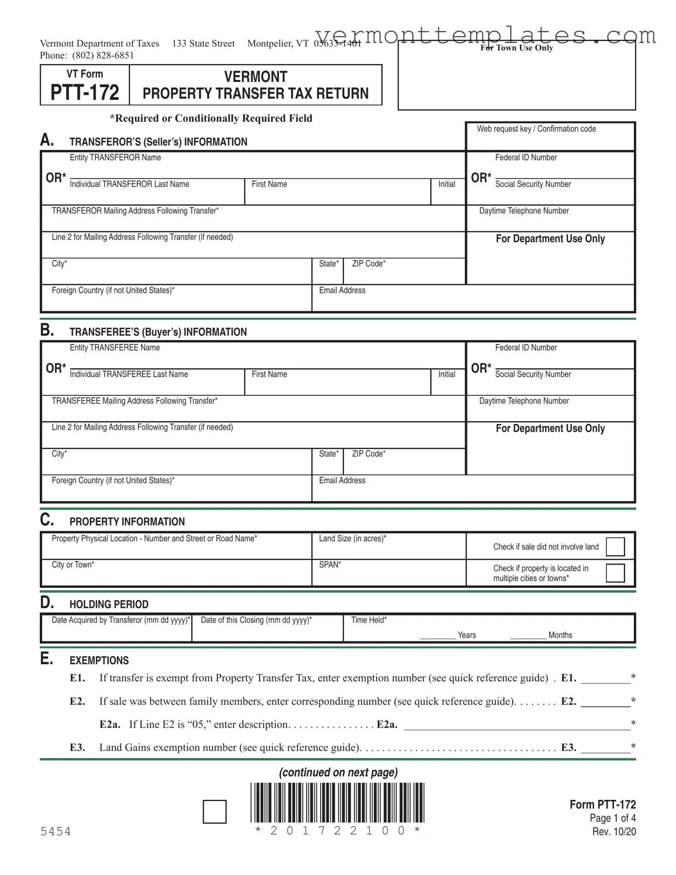 Fill in Your Vermont Pt 172 S Form